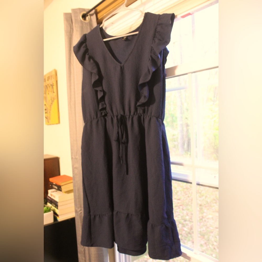 Navy SHEIN Ruffle Trim Front Knot Dress